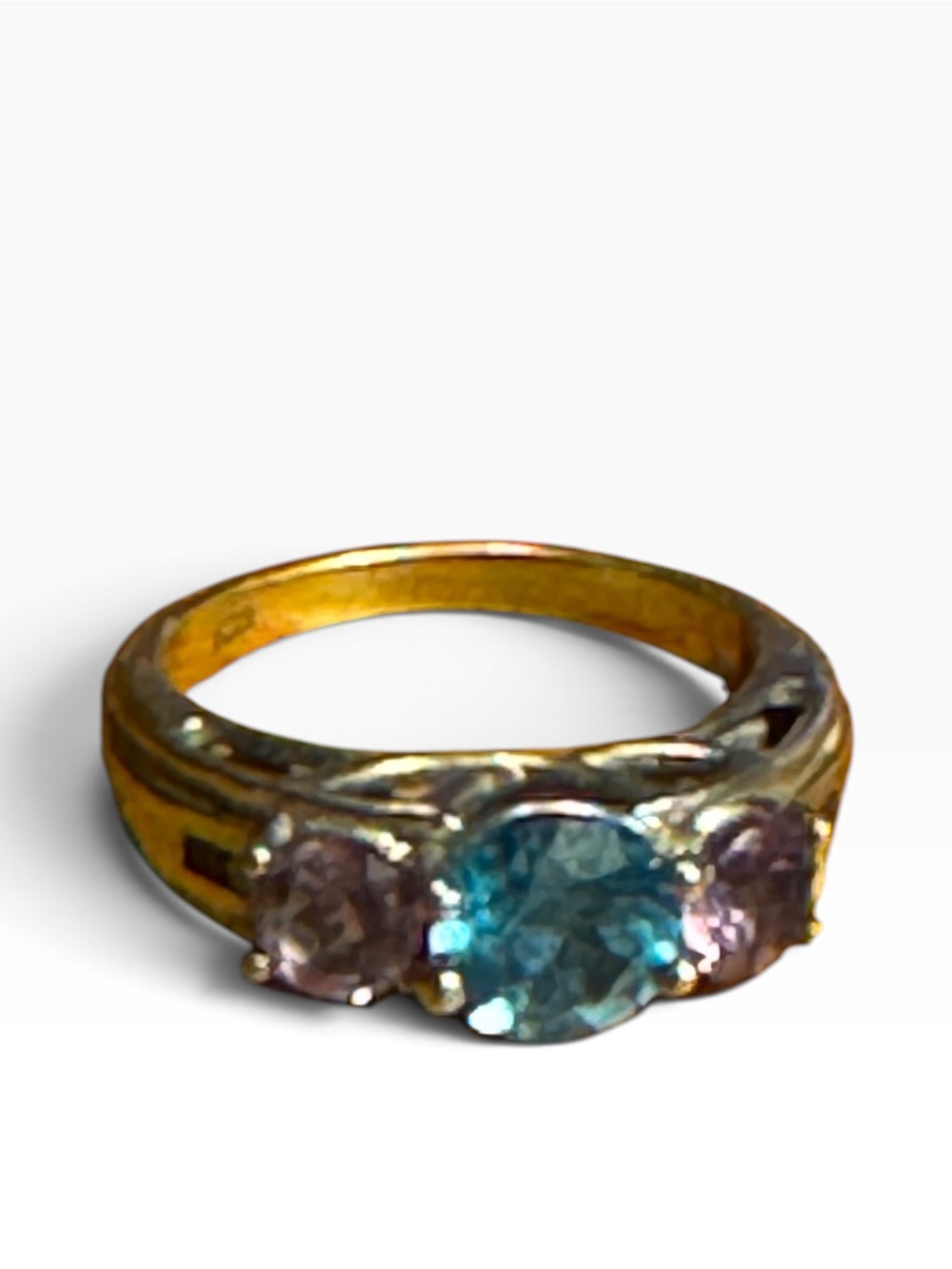 Sterling Silver Ring with Blue Center and Amethyst color Side Stones size 7